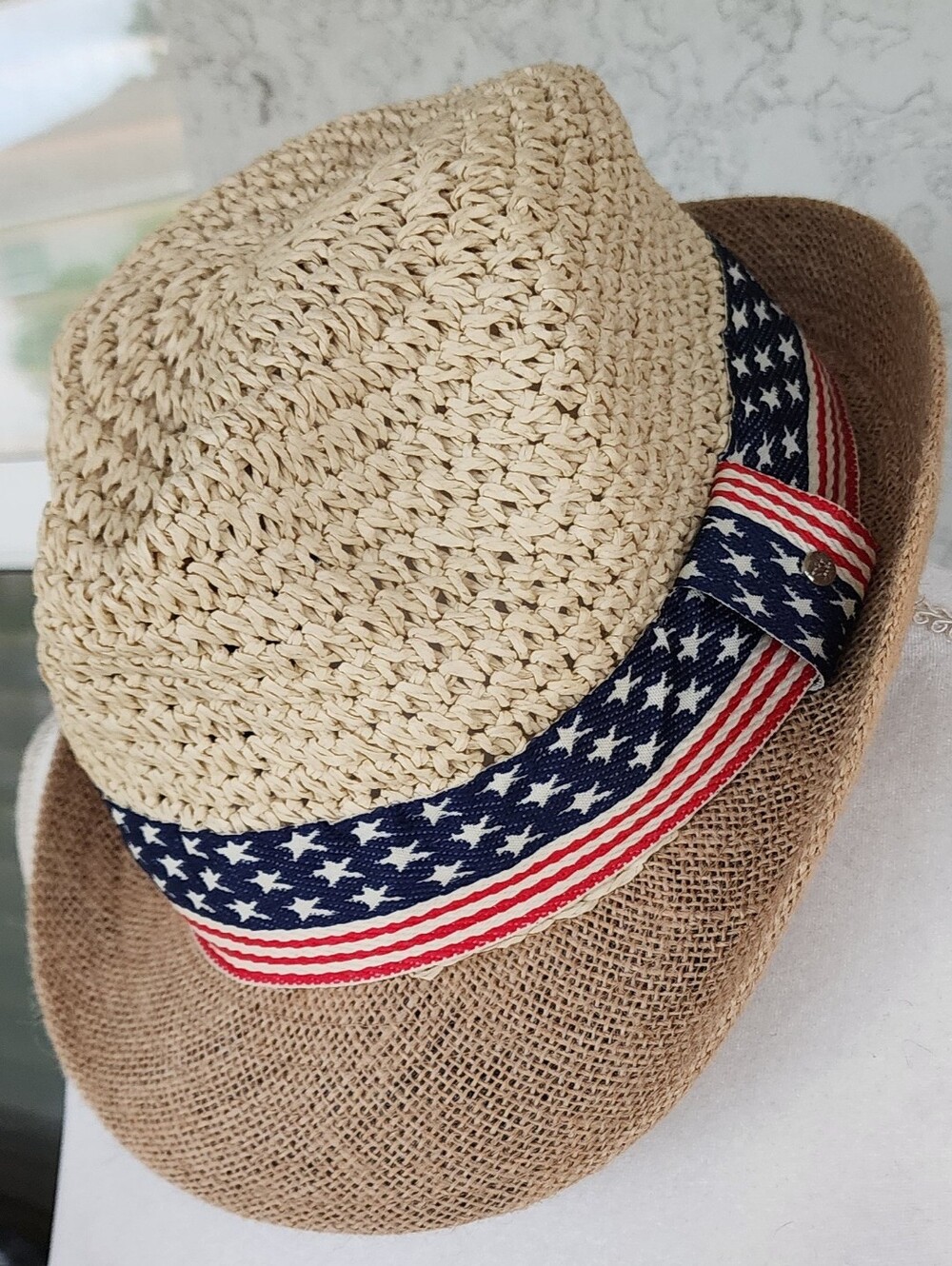 Steve Madden Tan Straw Fedora with Black Sweatband